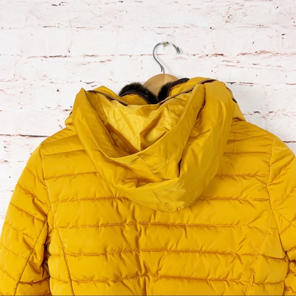 Zara Jackets & Coats Zara Mustard Yellow Puffer Belted Coat Size